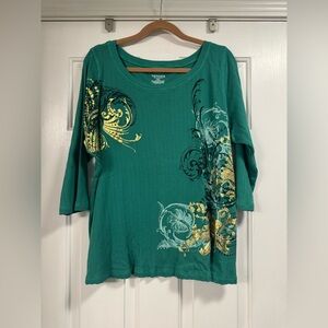Venezia Jeans Green Graphic 3/4 Sleeve Shirt